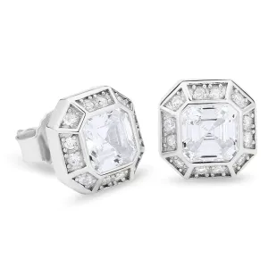 S925 Emerald Cut Diamond Stud Earrings in White Gold