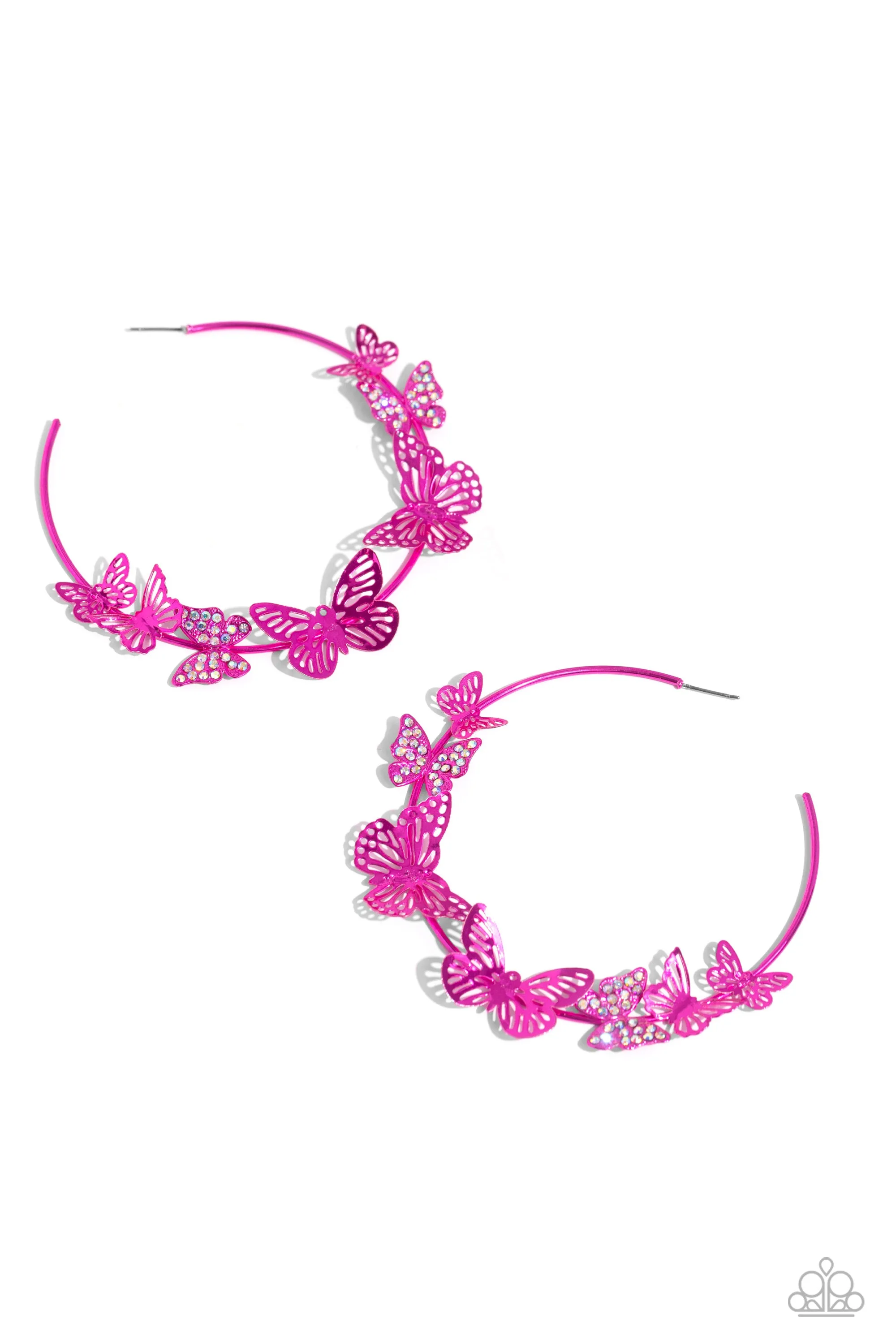 Shimmery Swarm - Pink Hoop Earrings - Paparazzi Accessories