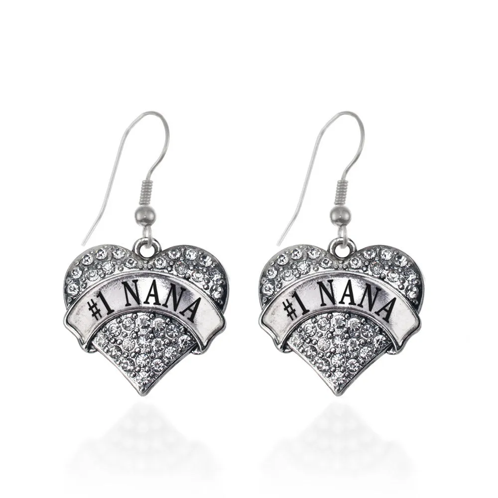 Silver #1 Nana Pave Heart Charm Dangle Earrings