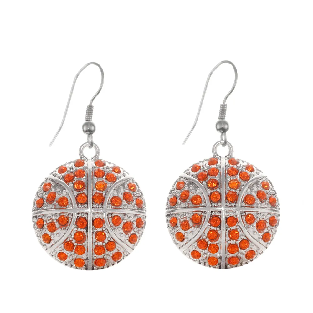 Silver Basketball Charm Dangle Earrings