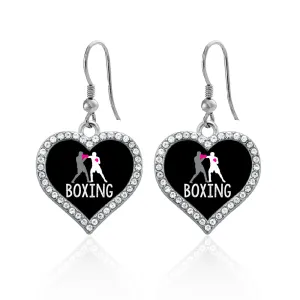 Silver Boxing Open Heart Charm Dangle Earrings