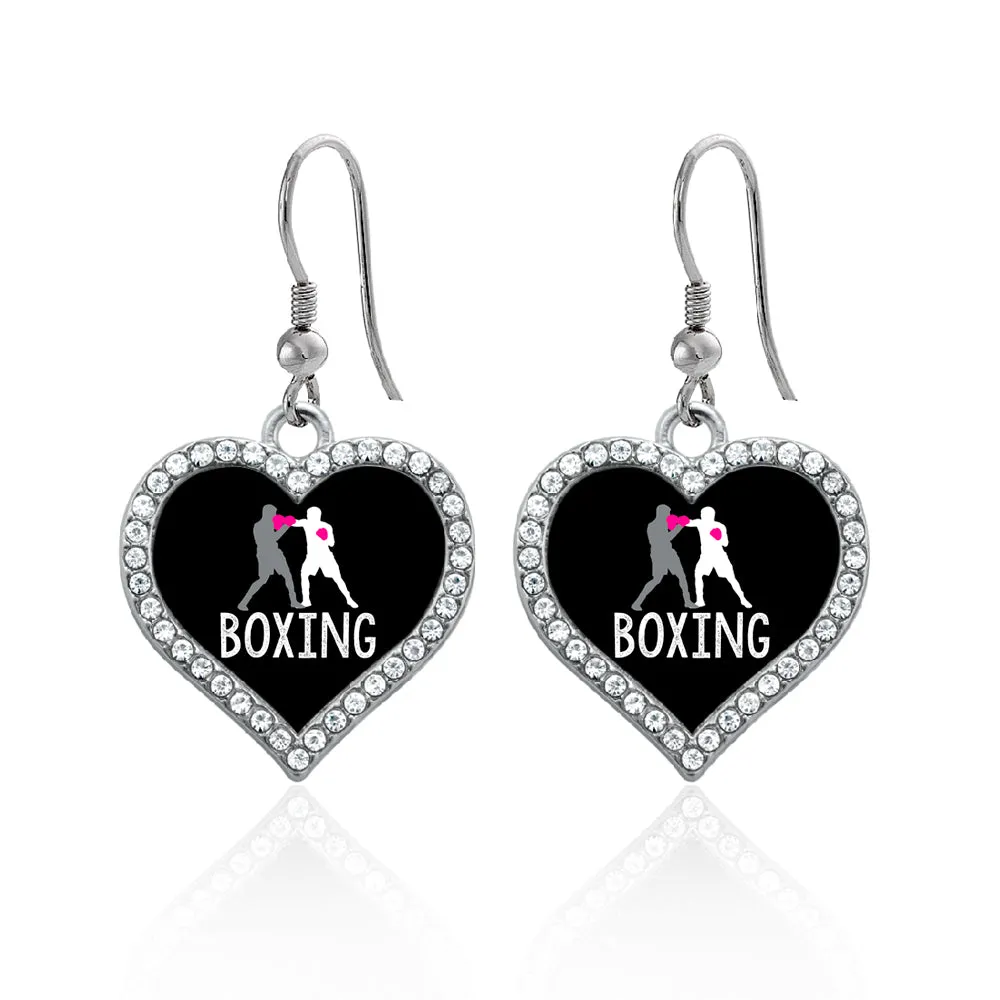 Silver Boxing Open Heart Charm Dangle Earrings