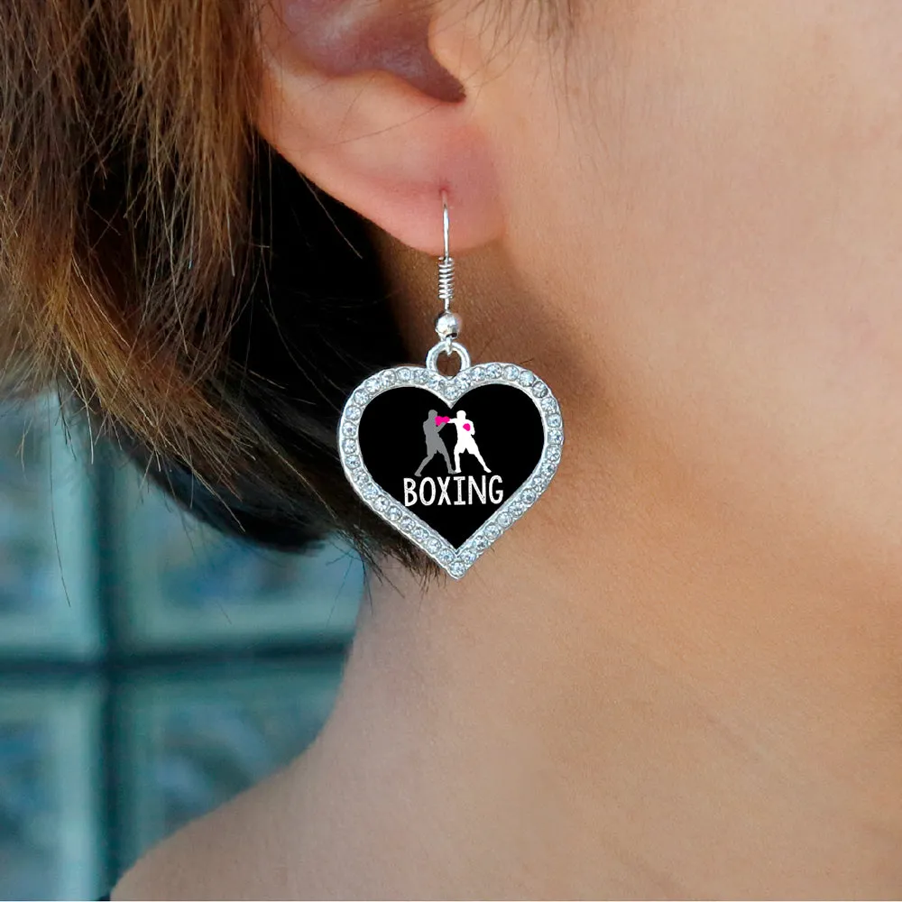 Silver Boxing Open Heart Charm Dangle Earrings