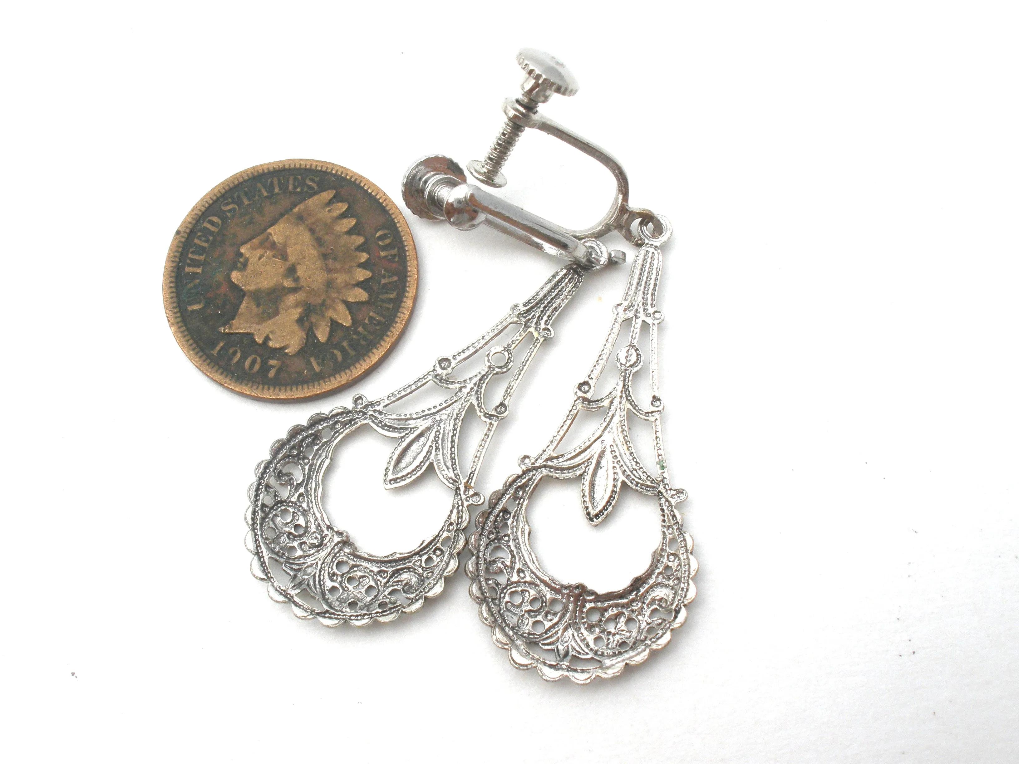 Silver Dangle Screwback Earrings Vintage