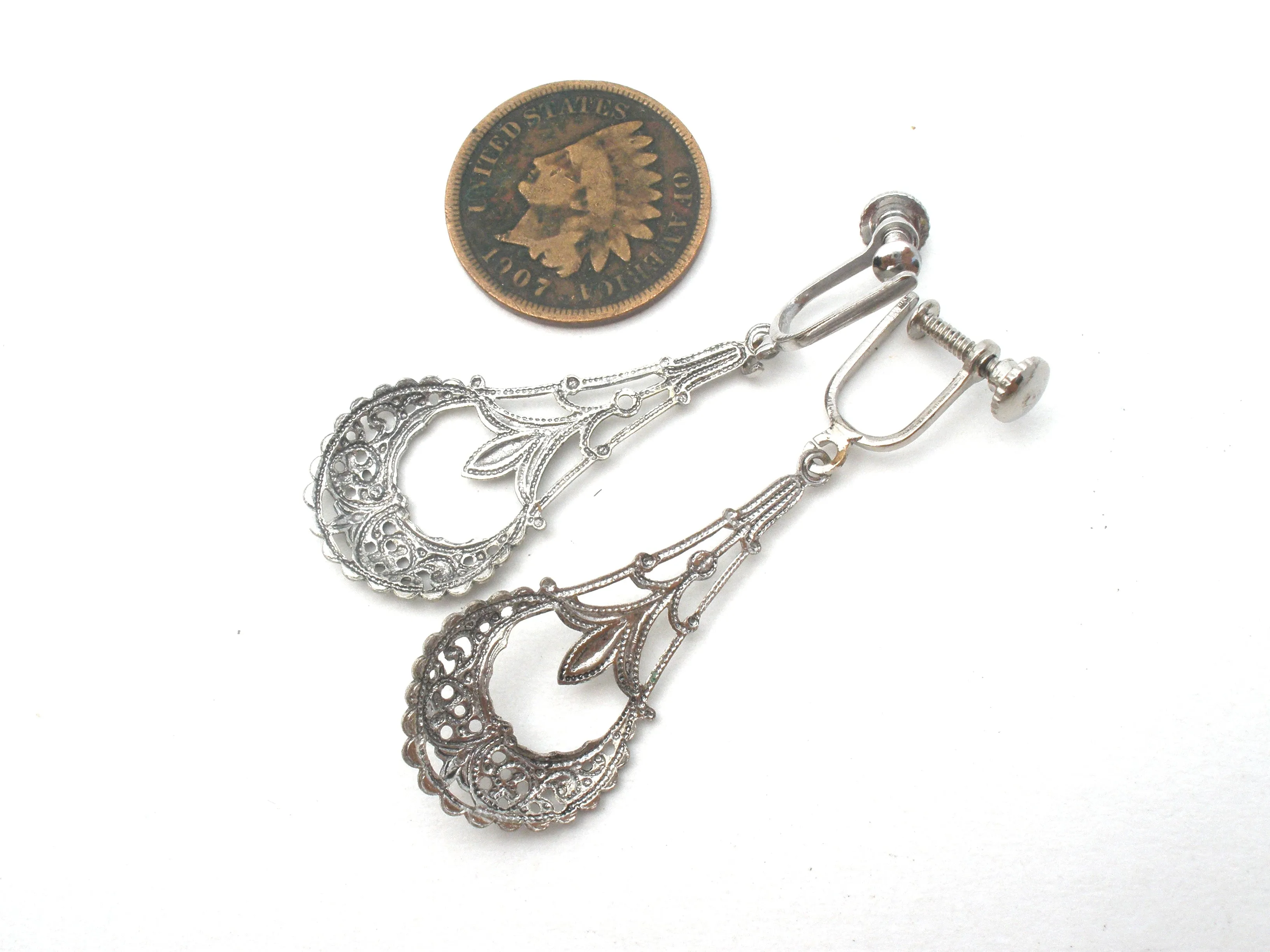 Silver Dangle Screwback Earrings Vintage