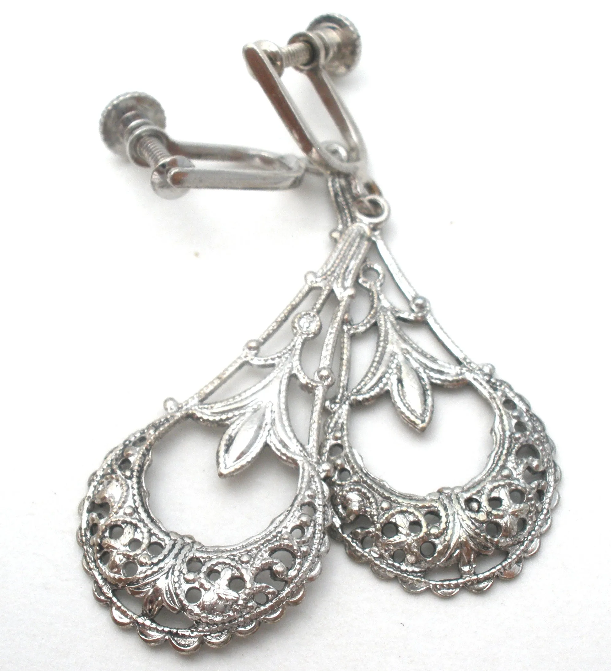 Silver Dangle Screwback Earrings Vintage