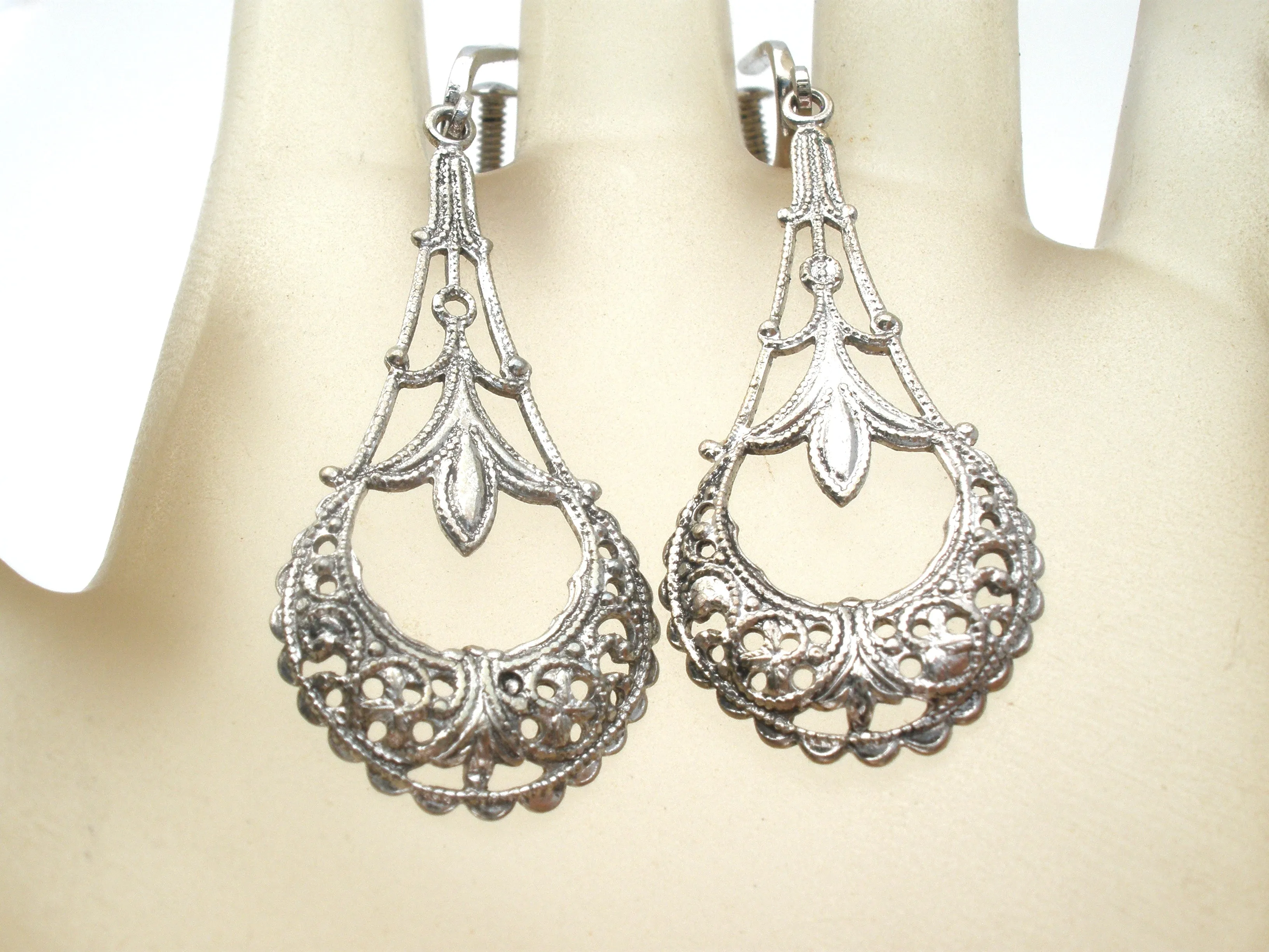 Silver Dangle Screwback Earrings Vintage