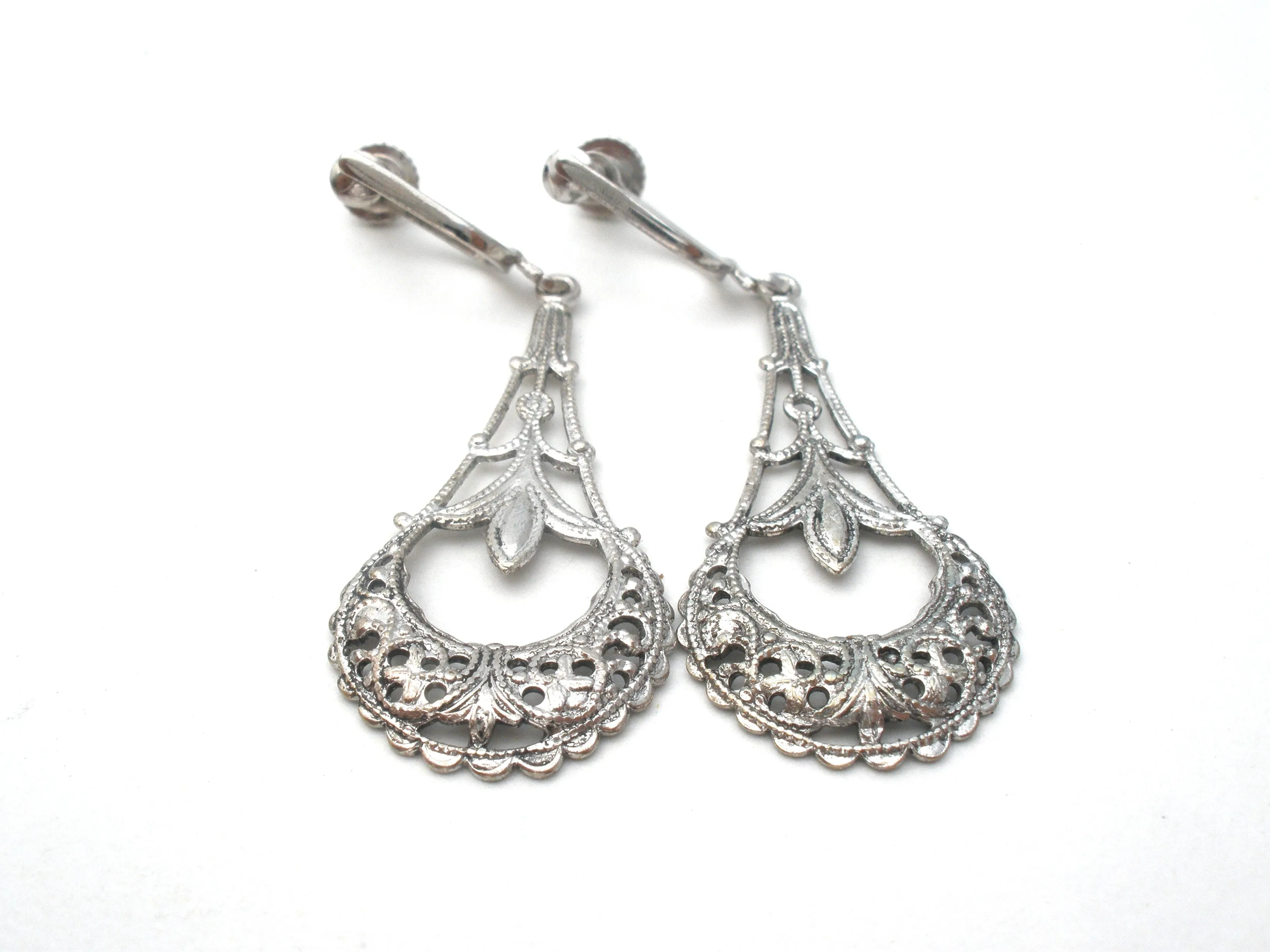 Silver Dangle Screwback Earrings Vintage