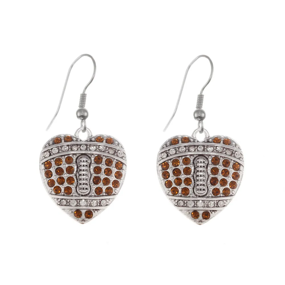 Silver Football Heart Charm Dangle Earrings