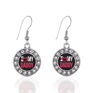 Silver I Love My Daddy Circle Charm Dangle Earrings