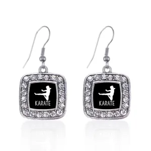 Silver Karate Square Charm Dangle Earrings