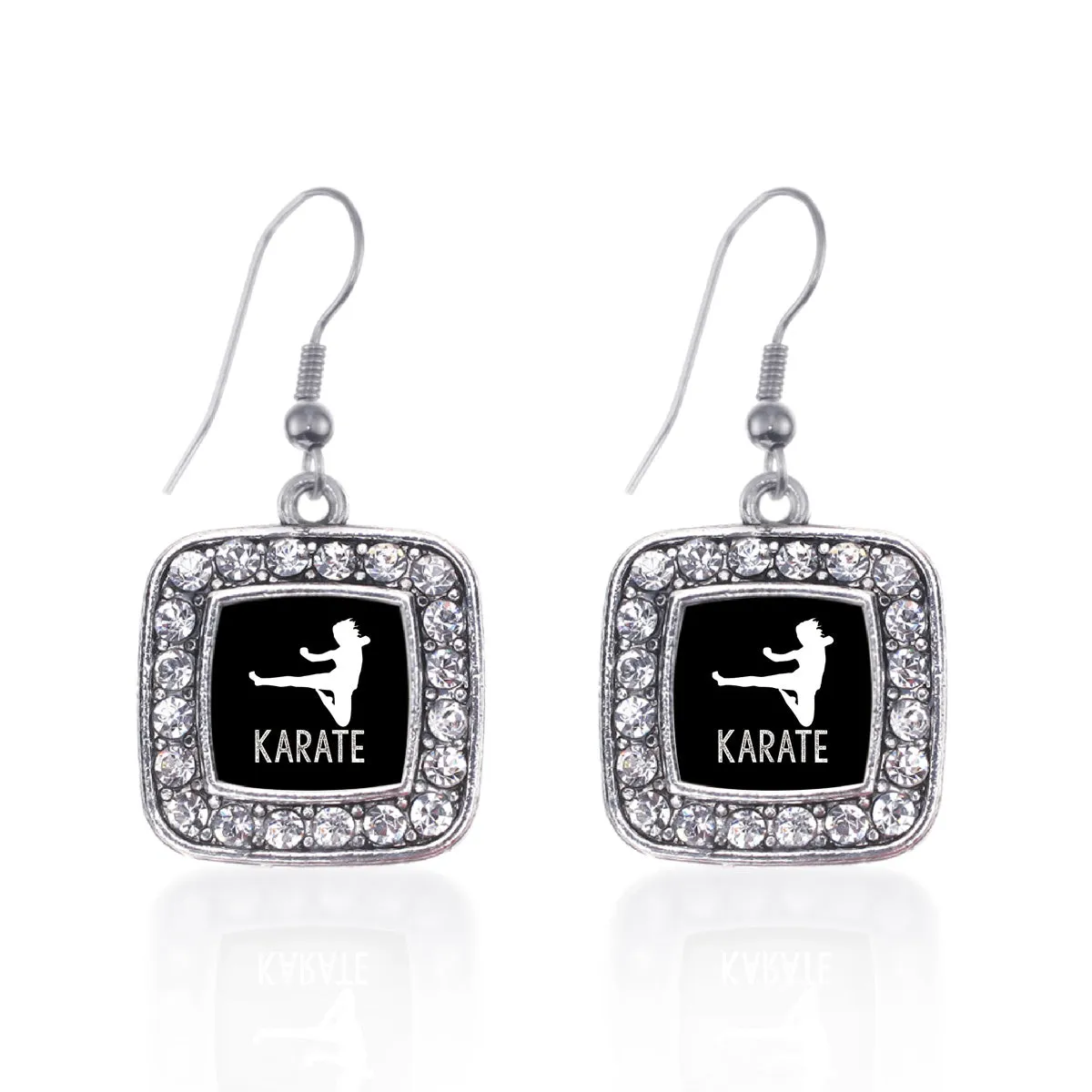 Silver Karate Square Charm Dangle Earrings