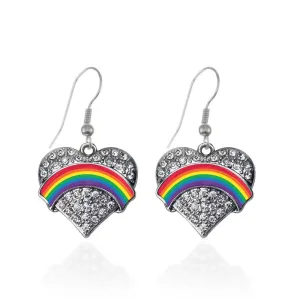 Silver LGBT Pride Pave Heart Charm Dangle Earrings