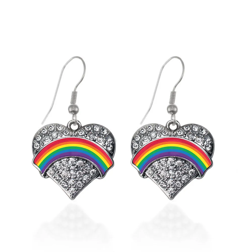 Silver LGBT Pride Pave Heart Charm Dangle Earrings