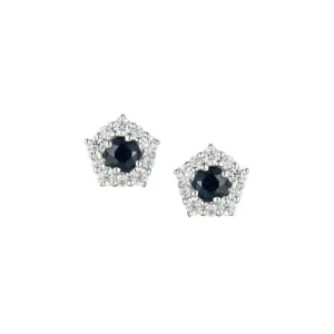 Silver Sapphire CZ classico cluster stud earrings with Sapphire and CZ