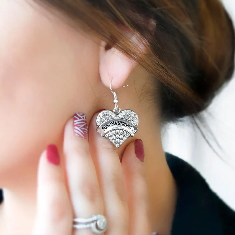 Silver Sonoma Strong Pave Heart Charm Dangle Earrings