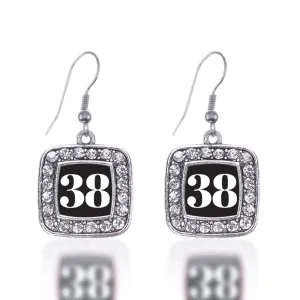 Silver Sport Number 38 Square Charm Dangle Earrings