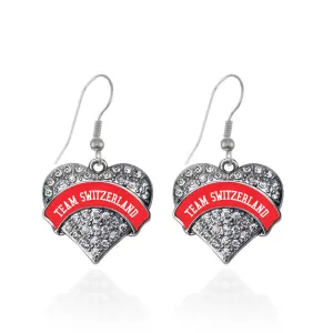 Silver Team Switzerland Pave Heart Charm Dangle Earrings