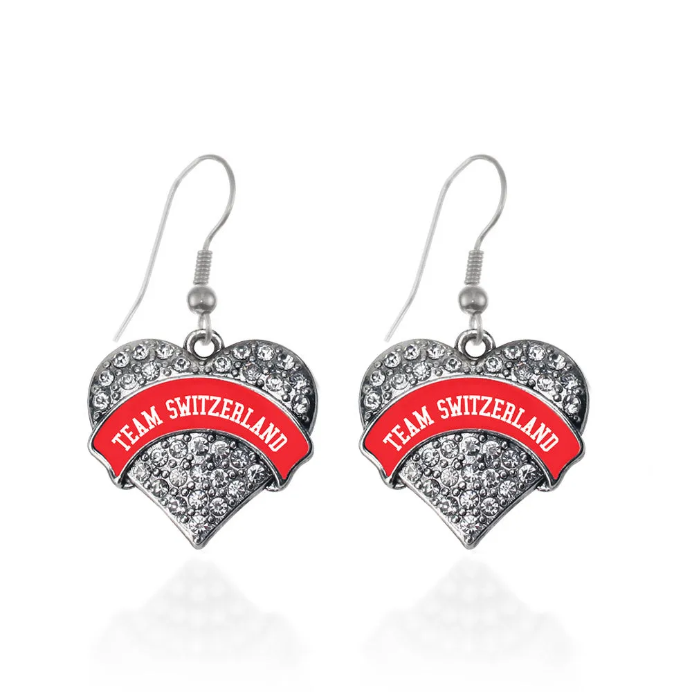 Silver Team Switzerland Pave Heart Charm Dangle Earrings