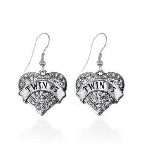 Silver Twin #3 Pave Heart Charm Dangle Earrings