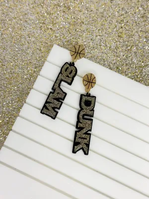 'Slam Dunk' Statement Dangle Earrings - Gold & Black Glitter