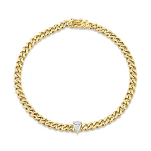 Small Cuban Link Bracelet With Pear Diamond Center