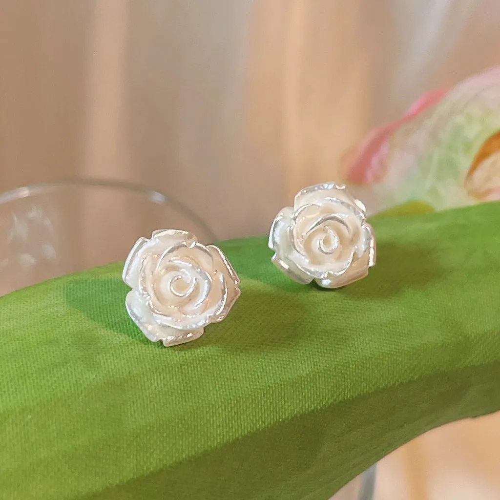 Small White / Light Orange Rose Invisible Clip On Earrings