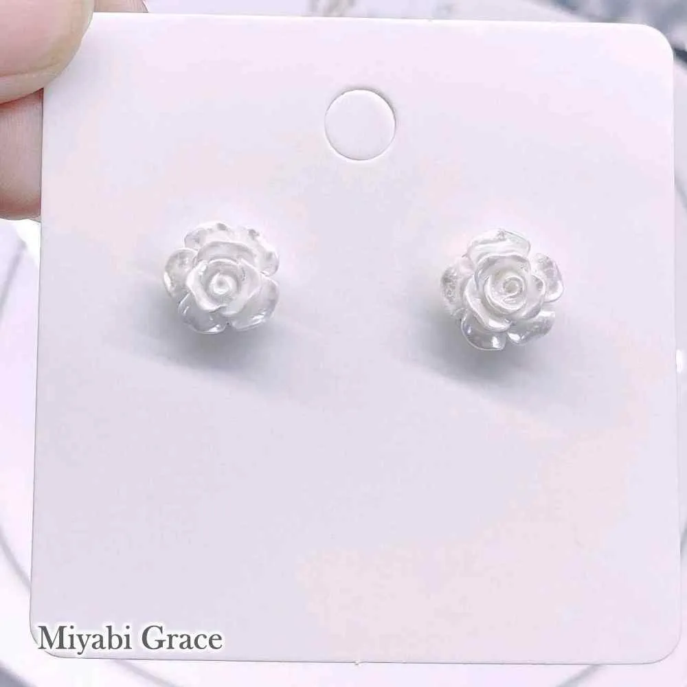 Small White / Light Orange Rose Invisible Clip On Earrings