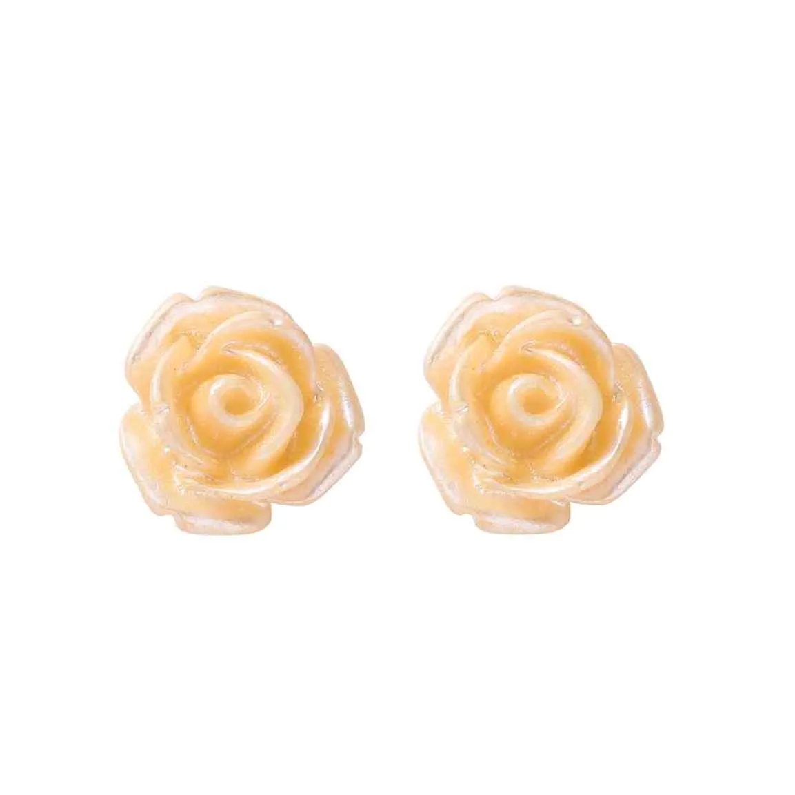 Small White / Light Orange Rose Invisible Clip On Earrings