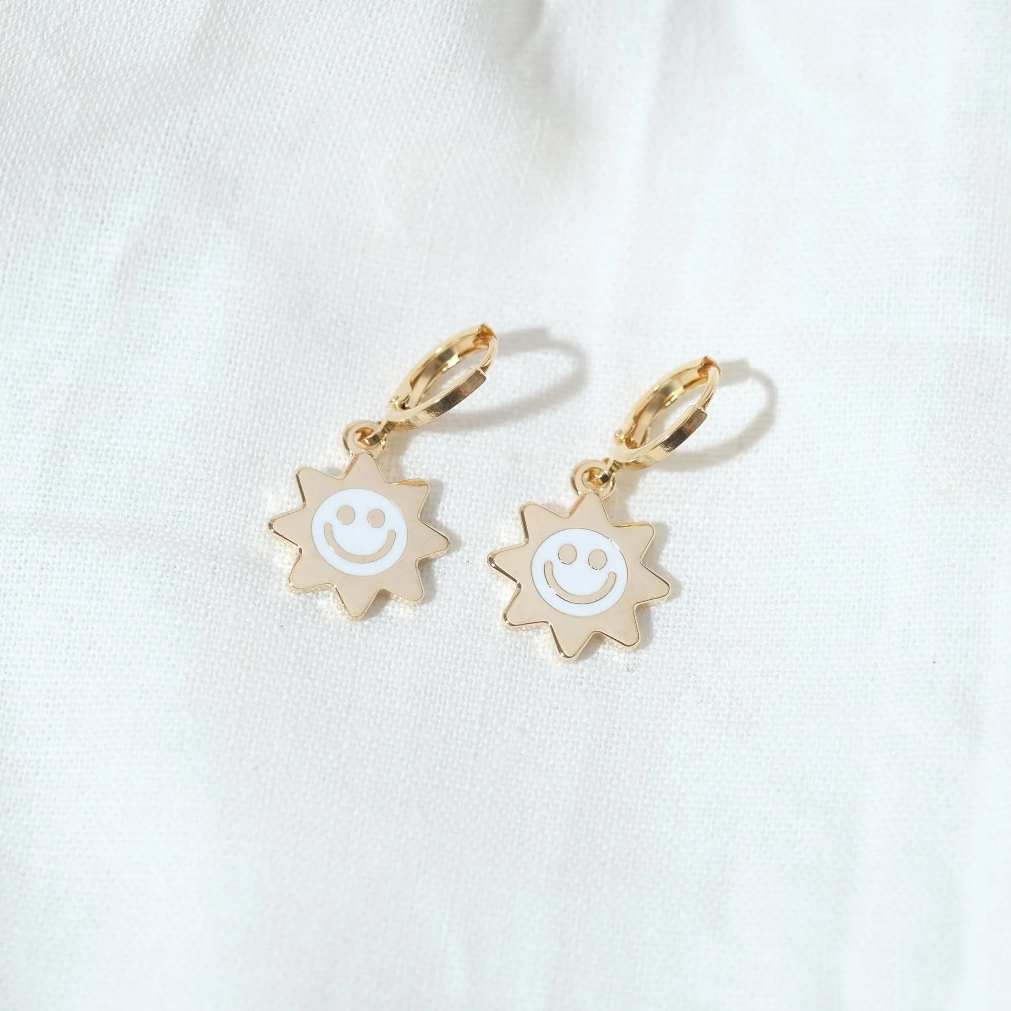 Smiley Sun Huggie Hoop Earrings