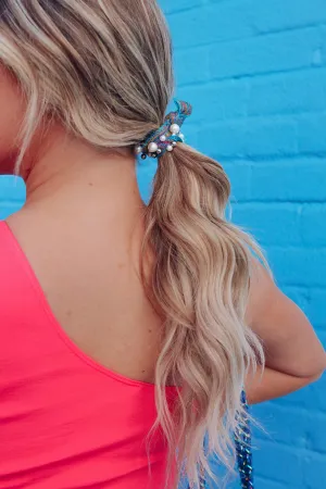 Sparkle And Pearl Hair Tie - Turquoise