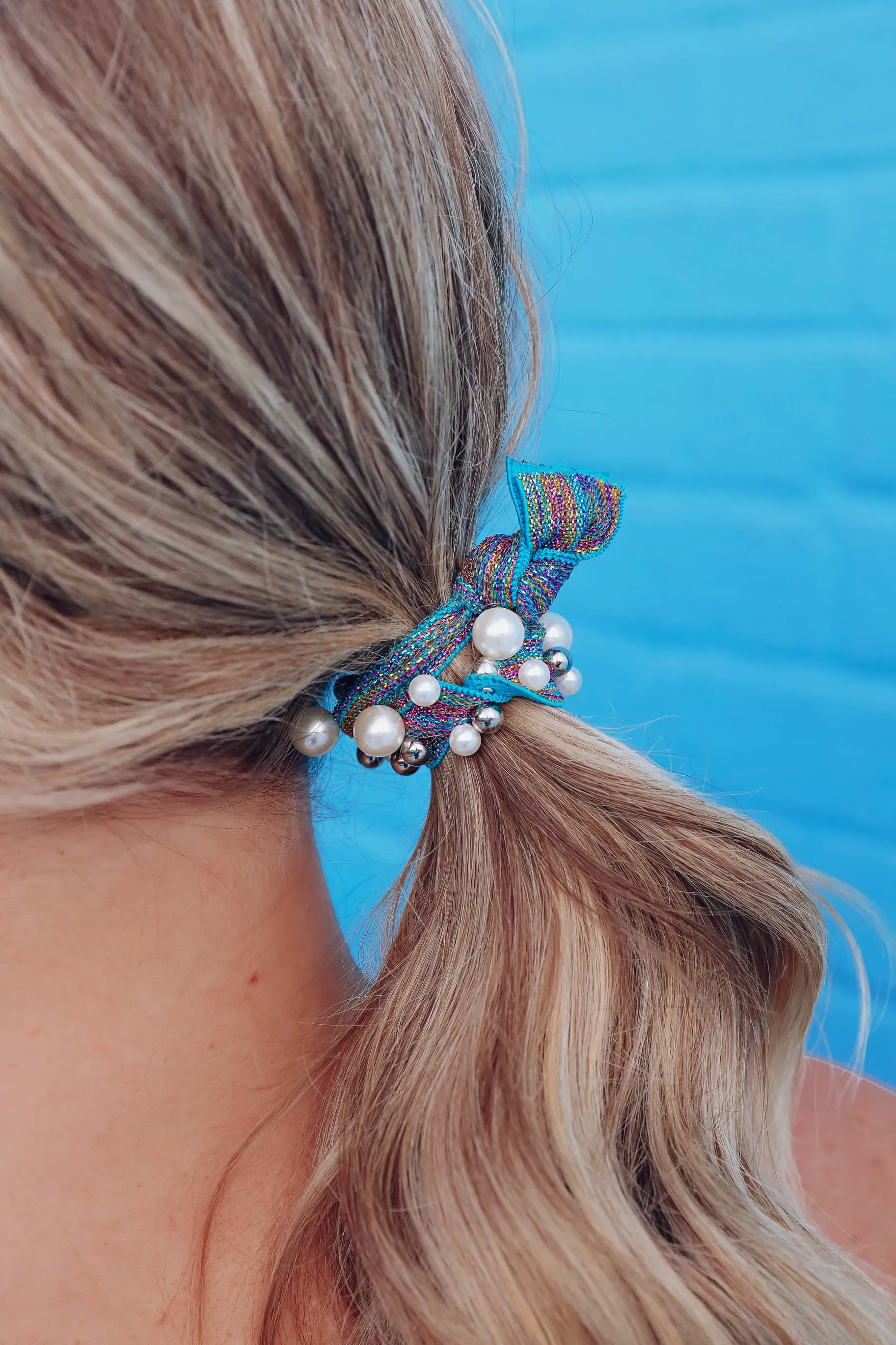 Sparkle And Pearl Hair Tie - Turquoise