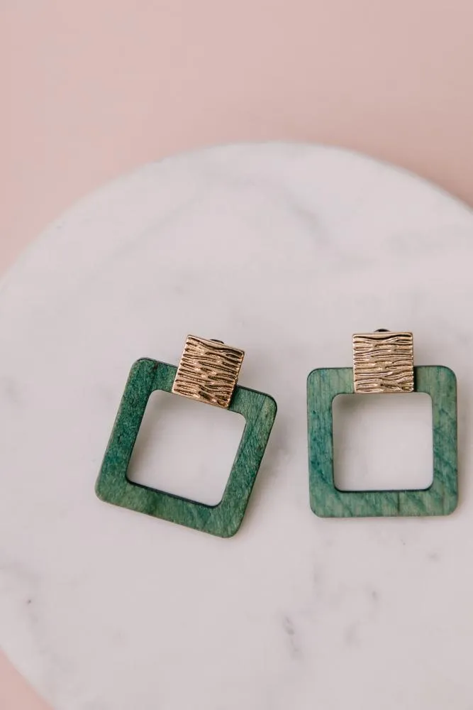 Squared Up Wooden Earrings in Emerald