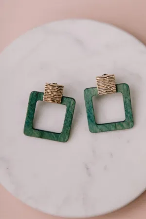 Squared Up Wooden Earrings in Emerald