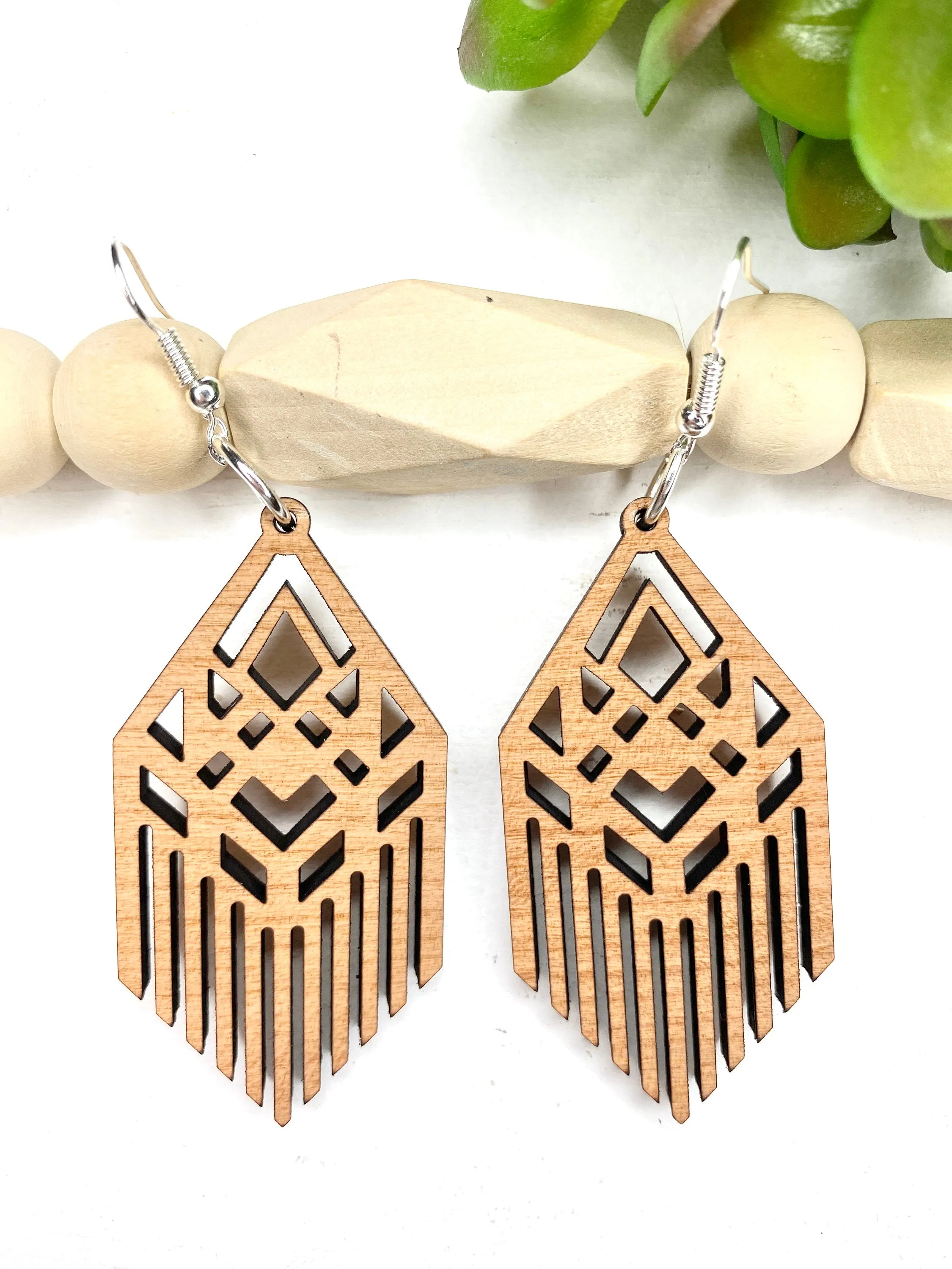 Statement Jewelry, Art Nouveau Art Deco Earrings, Wood Dangle, Best Friend Gift, Gatsby