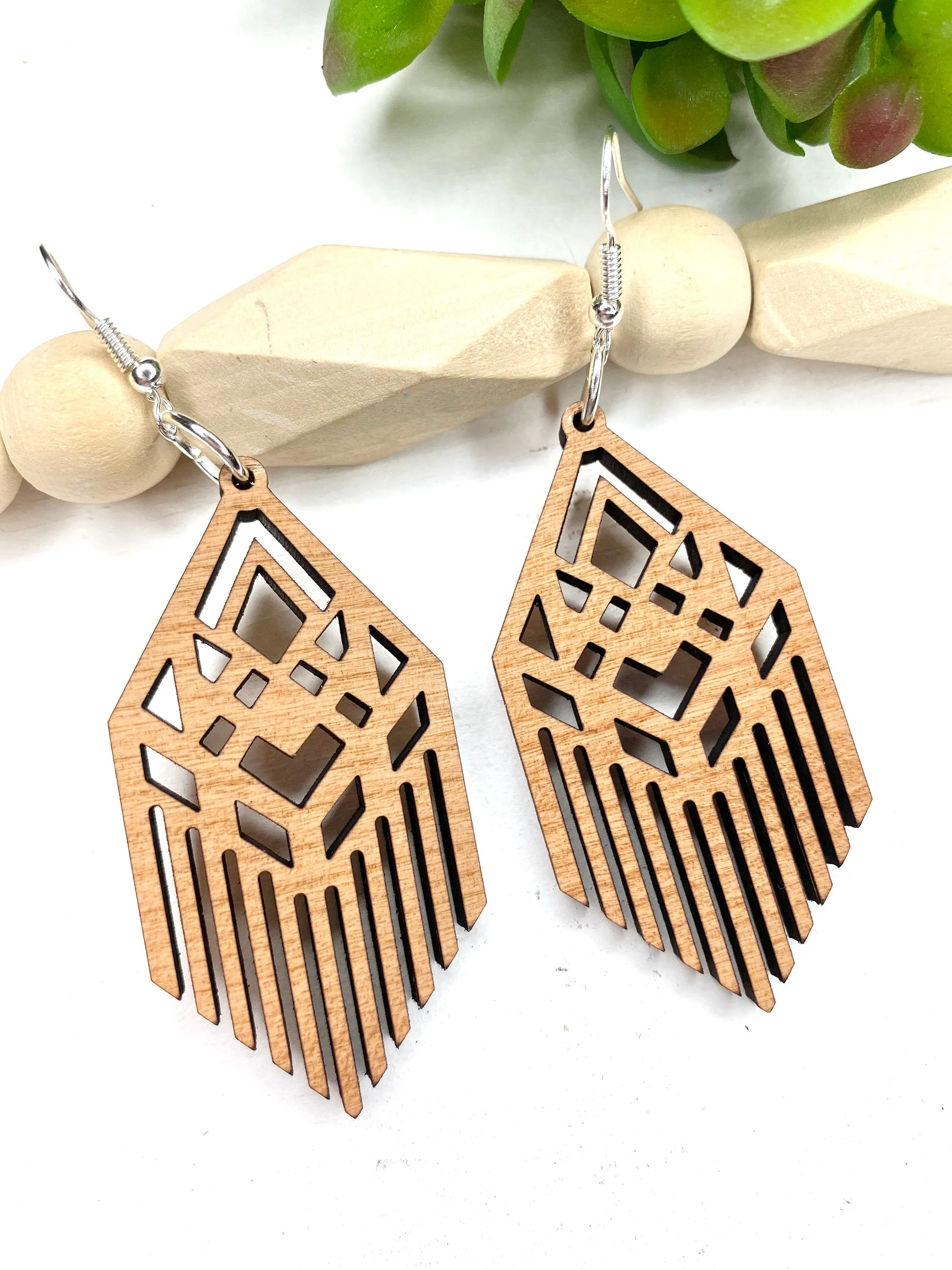 Statement Jewelry, Art Nouveau Art Deco Earrings, Wood Dangle, Best Friend Gift, Gatsby