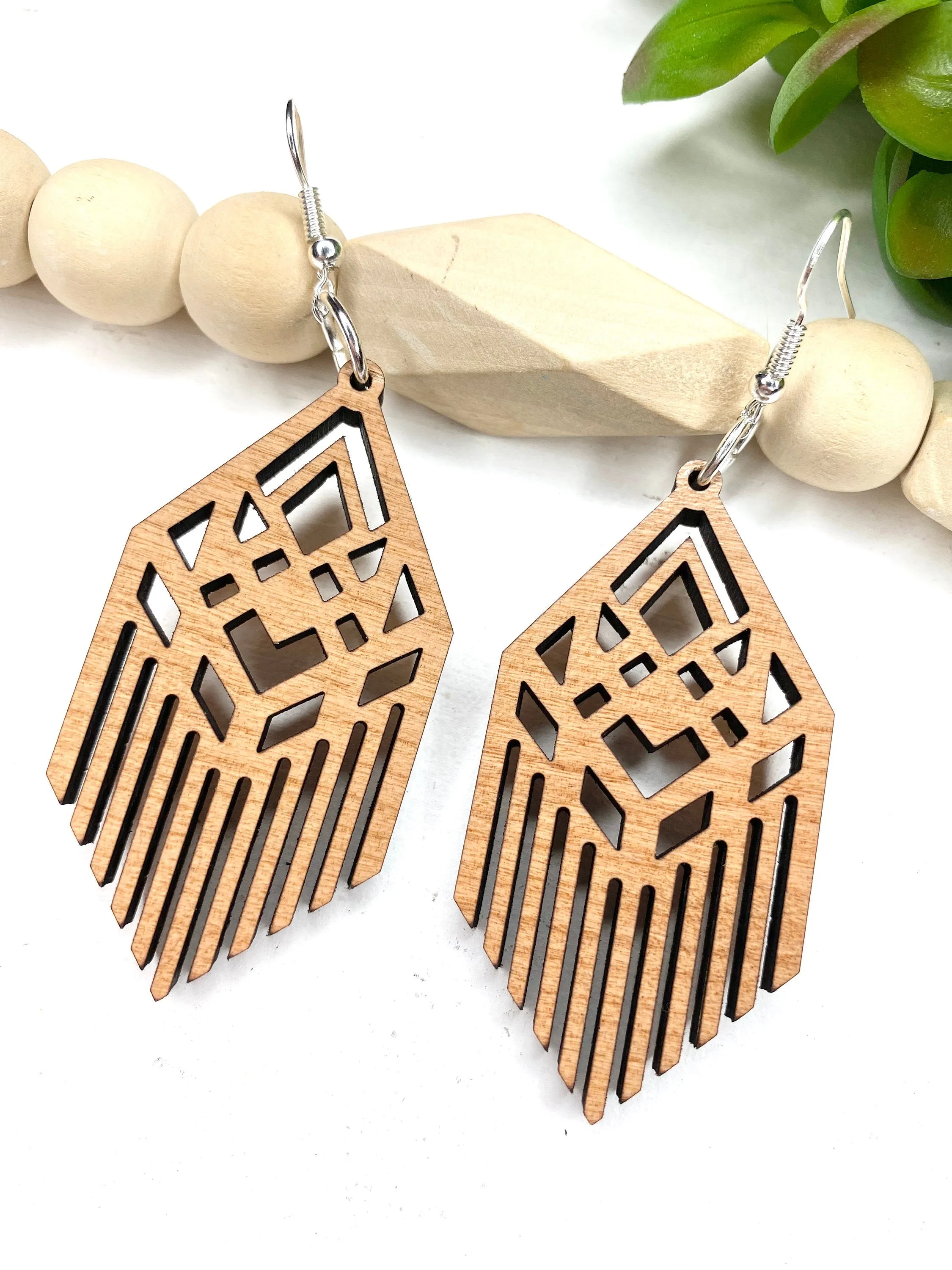 Statement Jewelry, Art Nouveau Art Deco Earrings, Wood Dangle, Best Friend Gift, Gatsby