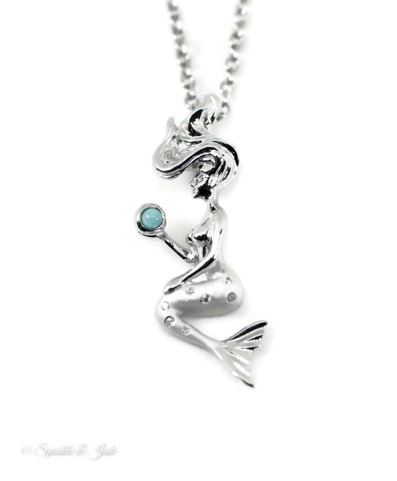 Sterling Silver Alamea Hawaii Larimar Mermaid Pendant