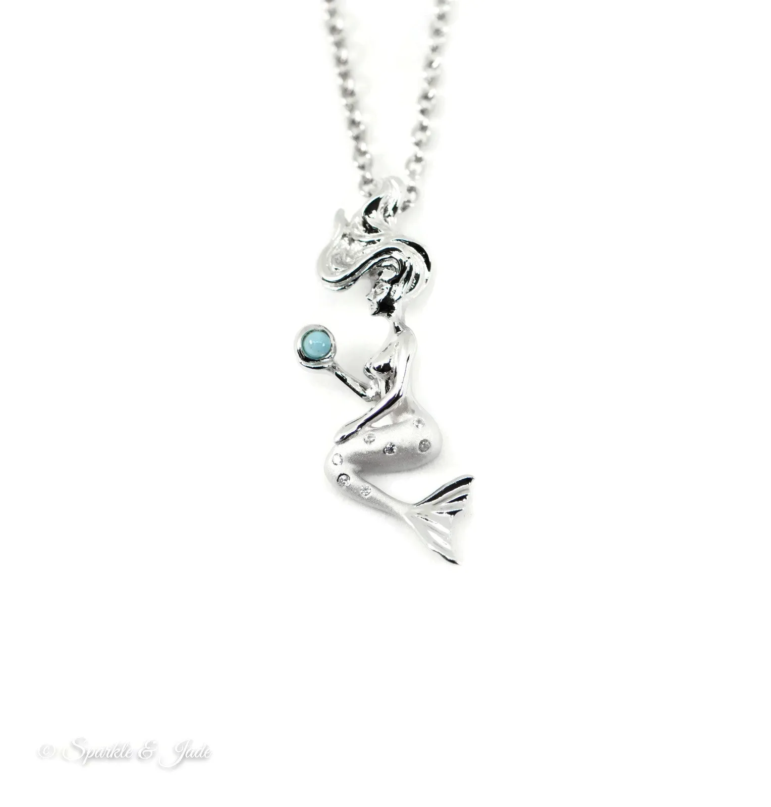 Sterling Silver Alamea Hawaii Larimar Mermaid Pendant