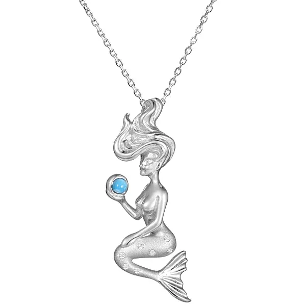 Sterling Silver Alamea Hawaii Larimar Mermaid Pendant