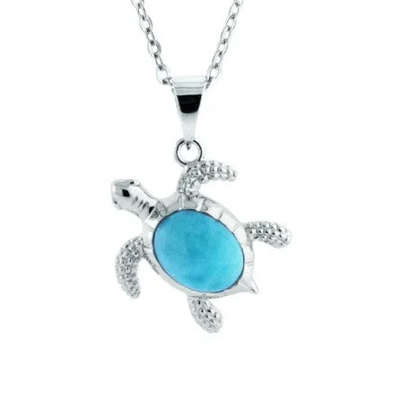 Sterling Silver Alamea Hawaii Larimar Turtle Pendant (Medium)