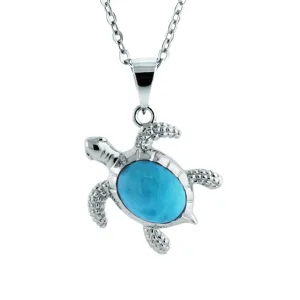 Sterling Silver Alamea Hawaii Larimar Turtle Pendant (Medium)