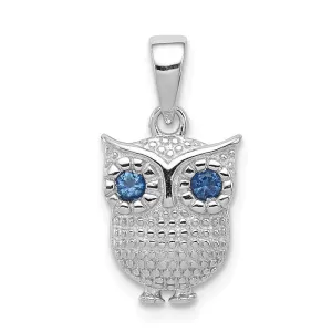 Sterling Silver Blue Created Sapphire Owl Pendant