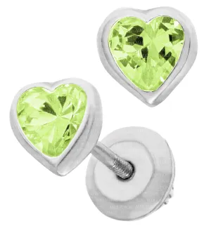 Sterling Silver Heart August CZ Birthstone Earrings