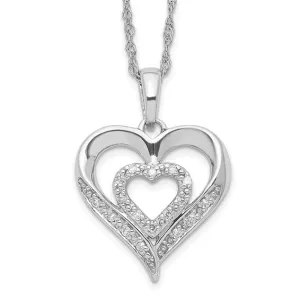 Sterling Silver Polished Diamond Hearts Necklace