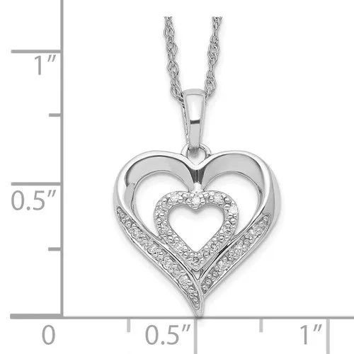 Sterling Silver Polished Diamond Hearts Necklace