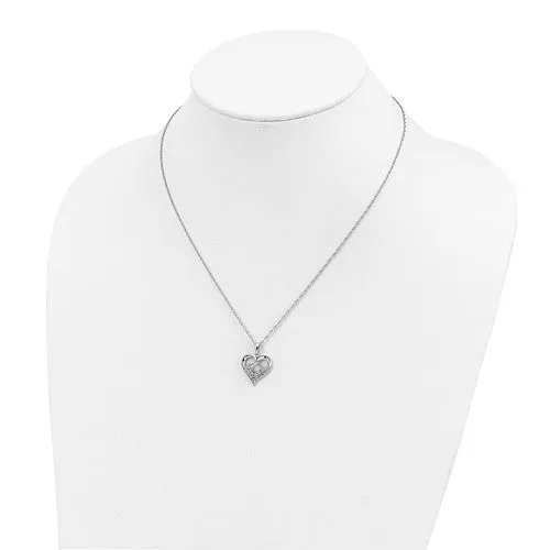 Sterling Silver Polished Diamond Hearts Necklace