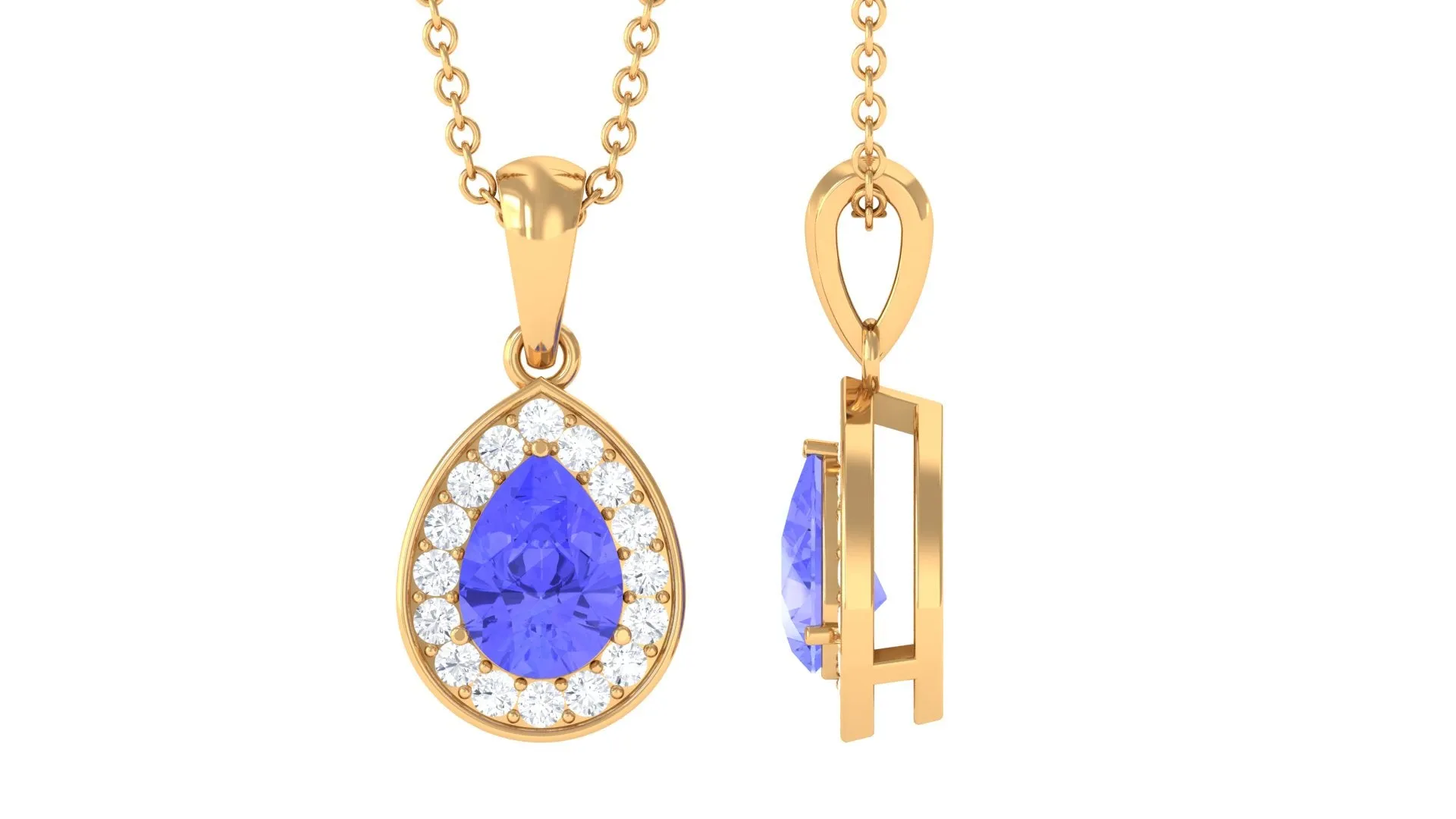 Tanzanite Teardrop Halo Pendant Necklace