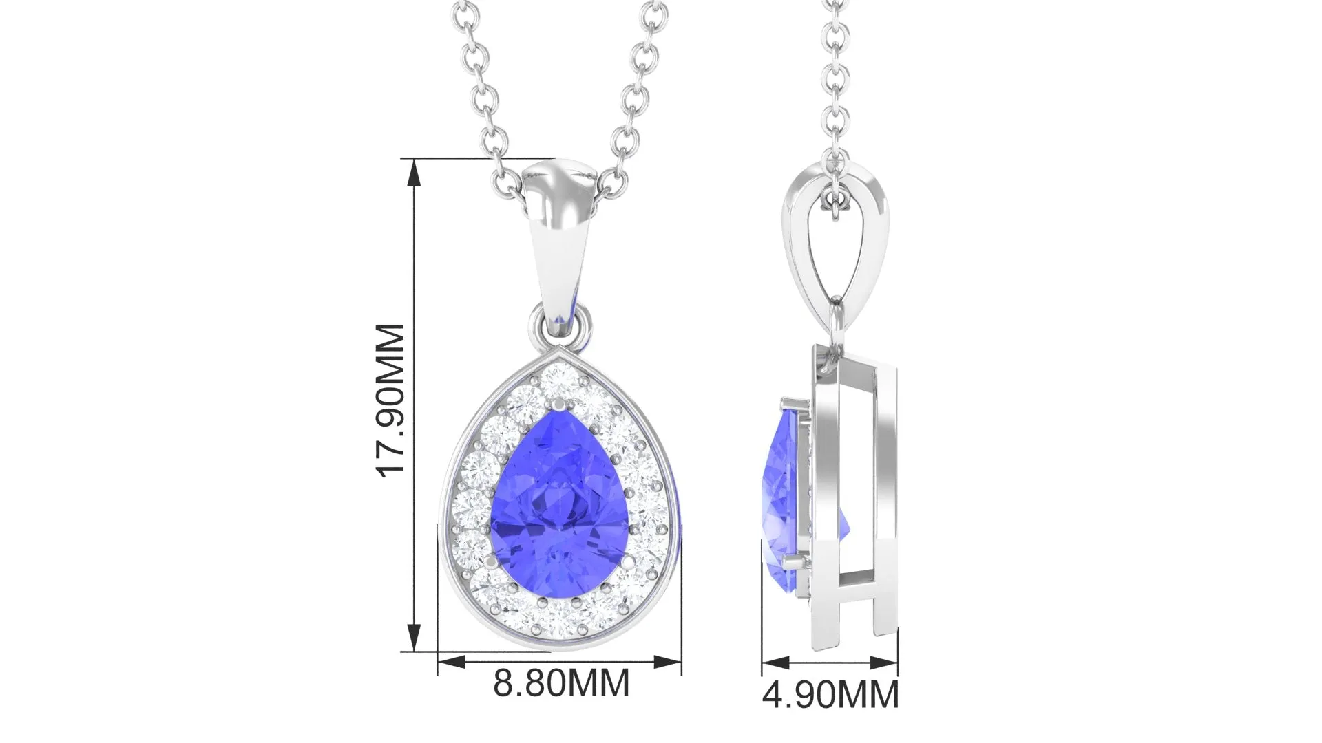 Tanzanite Teardrop Halo Pendant Necklace