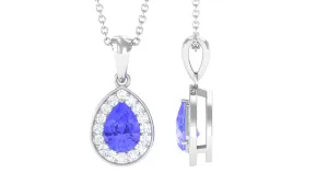 Tanzanite Teardrop Halo Pendant Necklace